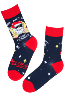 NIKLAS dark blue cotton socks with Santa | Sokisahtel