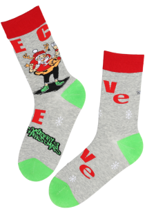 NIKLAS grey Christmas socks with Santas | Sokisahtel
