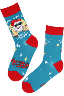 NIKLAS blue cotton Christmas socks with Santa | Sokisahtel