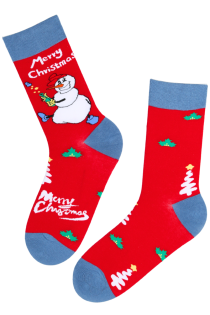 NIKLAS red cotton Christmas socks with a snowman | Sokisahtel