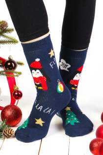 Детские хлопковые носки синего цвета в рождественской тематике NOEL | Sokisahtel