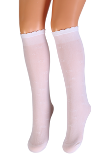 NOORA white knee-highs with hearts for girls | Sokisahtel