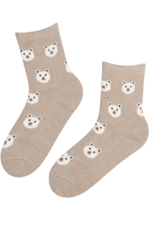 Тёплые носки бежевого цвета с милыми мишками OTELLO | Sokisahtel