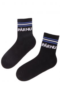 Хлопковые носки черного цвета в сине-белую полоску для мужчин и женщин PÄRNU | Sokisahtel
