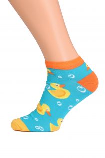 Укороченные(спортивные) хлопковые носки бирюзового цвета с милыми резиновыми уточками для мужчин и женщин PARDIRALLI (утиное ралли) | Sokisahtel
