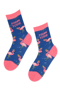 Хлопковые носки синего цвета с изображением милых розовых фламинго и надписью PARIM TÜTAR (лучшая дочка) | Sokisahtel