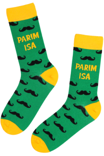 Мужские хлопковые носки зелёного цвета с усами на День отца PARIM ISA | Sokisahtel