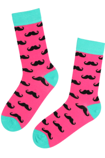 PELLE pink cotton socks with moustache pattern for men | Sokisahtel