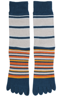 Men's grey striped toe socks with individual toe compartments.