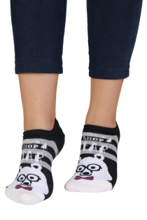 Укороченные (спортивные) тёплые хлопковые носки в чёрно-серую полоску с нескользящей подошвой PETSY | Sokisahtel