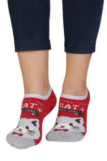 PETSY red low-cut cotton socks with cats | Sokisahtel