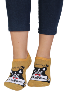 PETSY yellow low-cut cotton socks with a dog | Sokisahtel