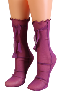 Женские романтичные носки сливового цвета с изящными завязками TULLE от Pierre Mantoux | Sokisahtel