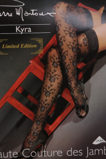 Женские фантазийные чулки тёмно-коричневого цвета с цветочным орнаментом KYRA от Pierre Mantoux | Sokisahtel