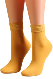Женские романтичные носки горчично-жёлтого цвета с широким краем VELOUTINE от Pierre Mantoux | Sokisahtel