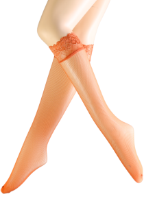 Pierre Mantoux PIZZO orange fishnet knee-highs | Sokisahtel