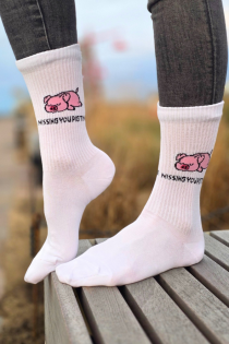 PIG TIME valged notsuga puuvillased sokid