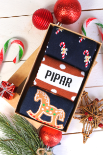 Праздничный подарочный набор из 3 пар согревающих хлопковых носков в зимней тематике для мужчин и женщин PIPARKOOK | Sokisahtel