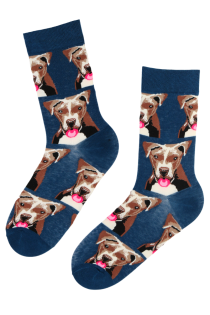 Хлопковые носки тёмно-синего цвета с изображением собак породы американский питбультерьер PITBULL | Sokisahtel