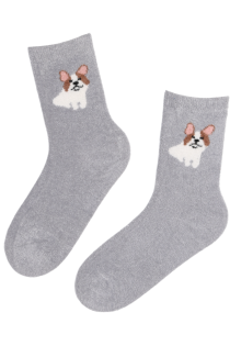 Мягкие тёплые носки серого цвета с милыми собачками PONS | Sokisahtel