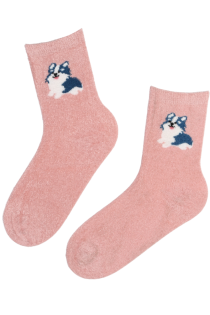 Мягкие тёплые носки розового цвета с милыми собачками PONS | Sokisahtel