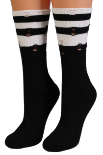 POSITANO black striped torn socks | Sokisahtel