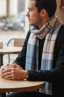 Alpakavillane suur sinise triibuga ruudumustriline sall | Sokisahtel