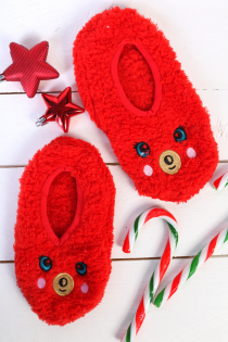 PUFFY red home slippers for kids | Sokisahtel