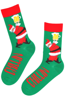 Хлопковые носки зелёного цвета с уморительных Дедом Морозом PAX | Sokisahtel