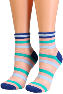 Фантазийные носки бежевого цвета с полупрозрачной вставкой и полосатым узором RELINA | Sokisahtel
