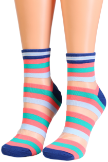 Фантазийные носки розового цвета с полупрозрачной вставкой и полосатым узором RELINA | Sokisahtel