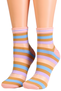 Фантазийные носки сиреневого цвета с полупрозрачной вставкой и полосатым узором RELINA | Sokisahtel