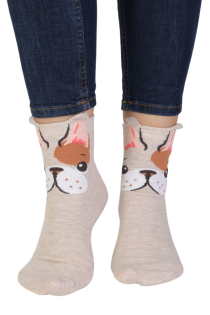 REX beige socks for a dog lover | Sokisahtel