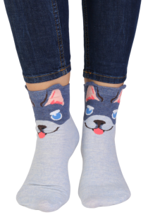 Хлопковые носки синего цвета с изображением весёлого пёсика с торчащими ушками REX | Sokisahtel