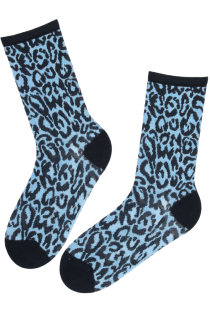 RIINU blue leopard print wool socks | Sokisahtel