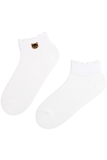 Хлопковые короткие носки белого цвета с узором в виде милых кошачьих мордочек RITA | Sokisahtel
