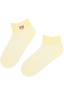 RITA yellow low-cut cotton socks with a cat | Sokisahtel