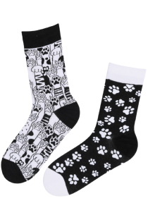 Хлопковые носки чёрно-белого цвета в кошачьей тематике ROBERTO | Sokisahtel