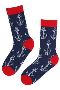 Хлопковые носки тёмно-синего цвета с изображением корабельных якорей ROBI | Sokisahtel