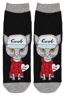 ROBIN black cotton socks with a cat | Sokisahtel