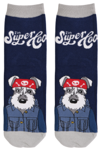 ROBIN dark blue cotton socks with a dog | Sokisahtel