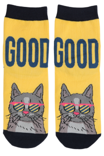 ROBIN yellow cotton socks with a cat | Sokisahtel