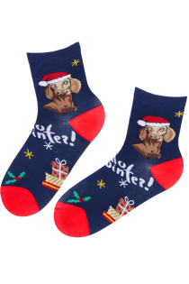 RONNI dark blue Christmas socks with a dog | Sokisahtel