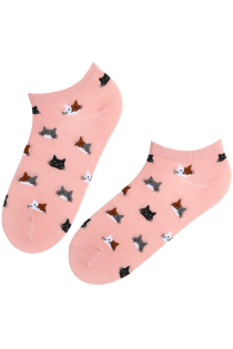 Розовые хлопковые укороченные (спортивные) носки с кошачьим узором RORY | Sokisahtel
