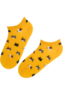 RORY yellow low-cut socks with cats | Sokisahtel