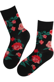 Чёрные хлопковые носки с красными розами ROSES | Sokisahtel