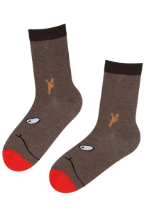 Хлопковые носки коричневого цвета с изображением милой мордочки рождественского северного оленя RUDOLF | Sokisahtel