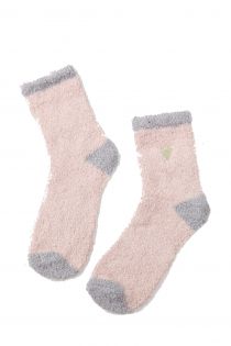 SALLY pink warm indoor socks with a gold embroidered heart | Sokisahtel