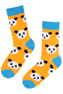 Хлопковые носки горчично-синего цвета с изображением очаровательных мордочек панд PANDA BEAR | Sokisahtel
