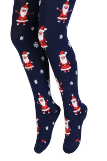 SANTA CLAUS blue tights with elves for children | Sokisahtel